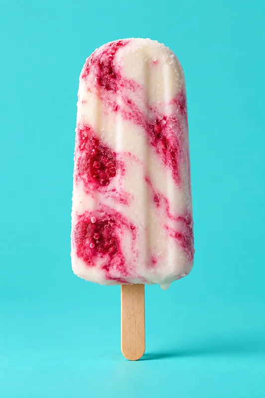 A marbled raspberry ice lolly