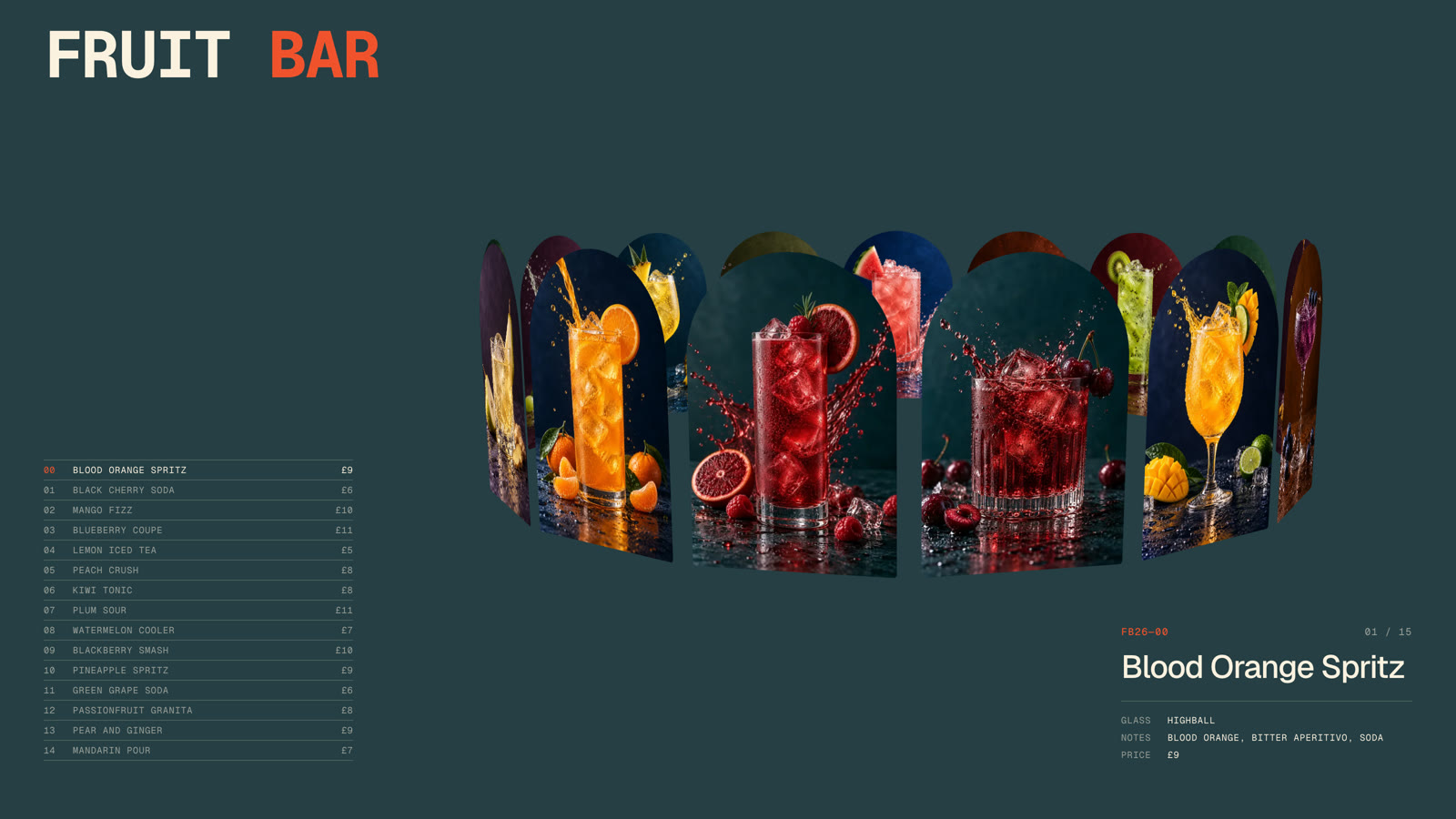 Fruit drinks: a turning barrel menu