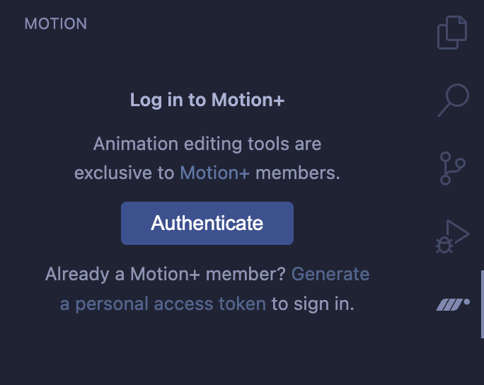 Screenshot of the unauthenticated Motion panel