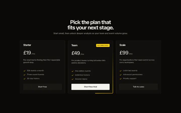 Pricing sections preview